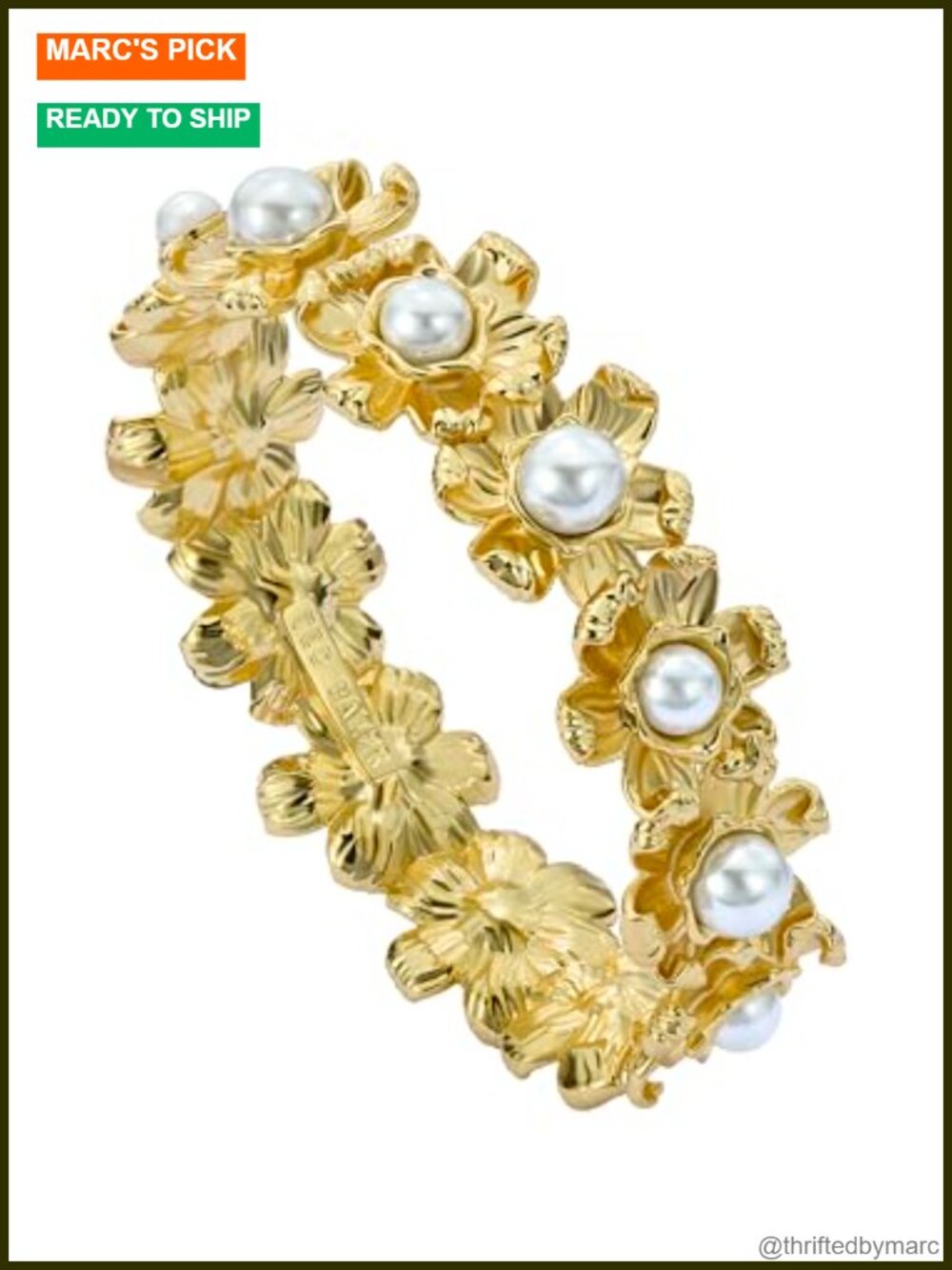 Ted Baker Darell Daisy Pearl Bangle Bracelet Gold Tone Plated Brass Women